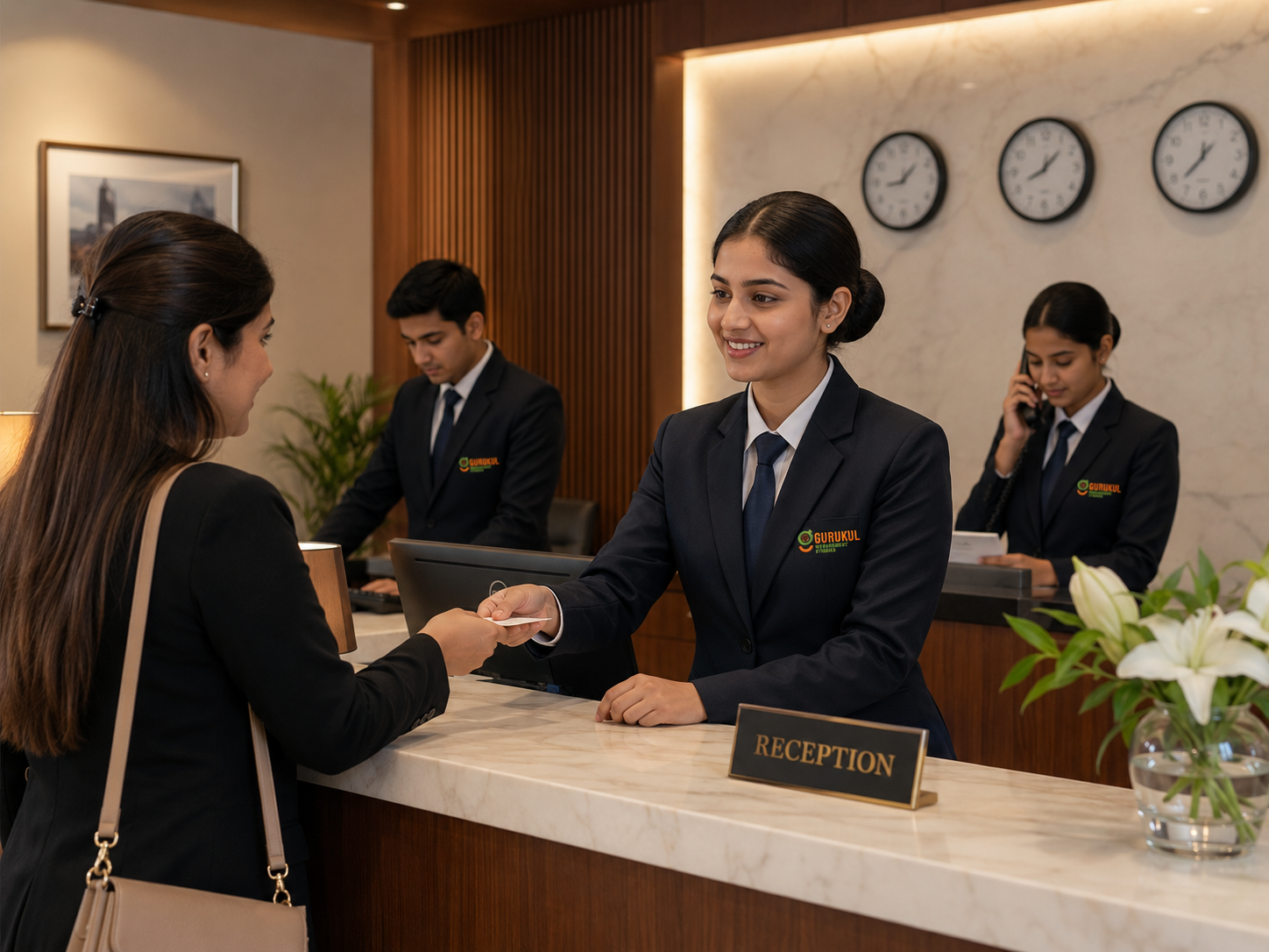 Gurukul Management Studies front desk training area for hospital management students